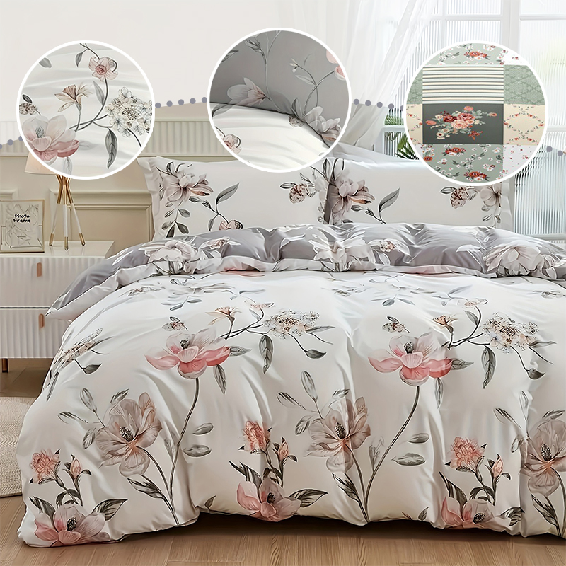 Aesthetic Floral Duvet Cover - 2/3 STUKS Groene Bloemen Dekbedovertrekset Queen