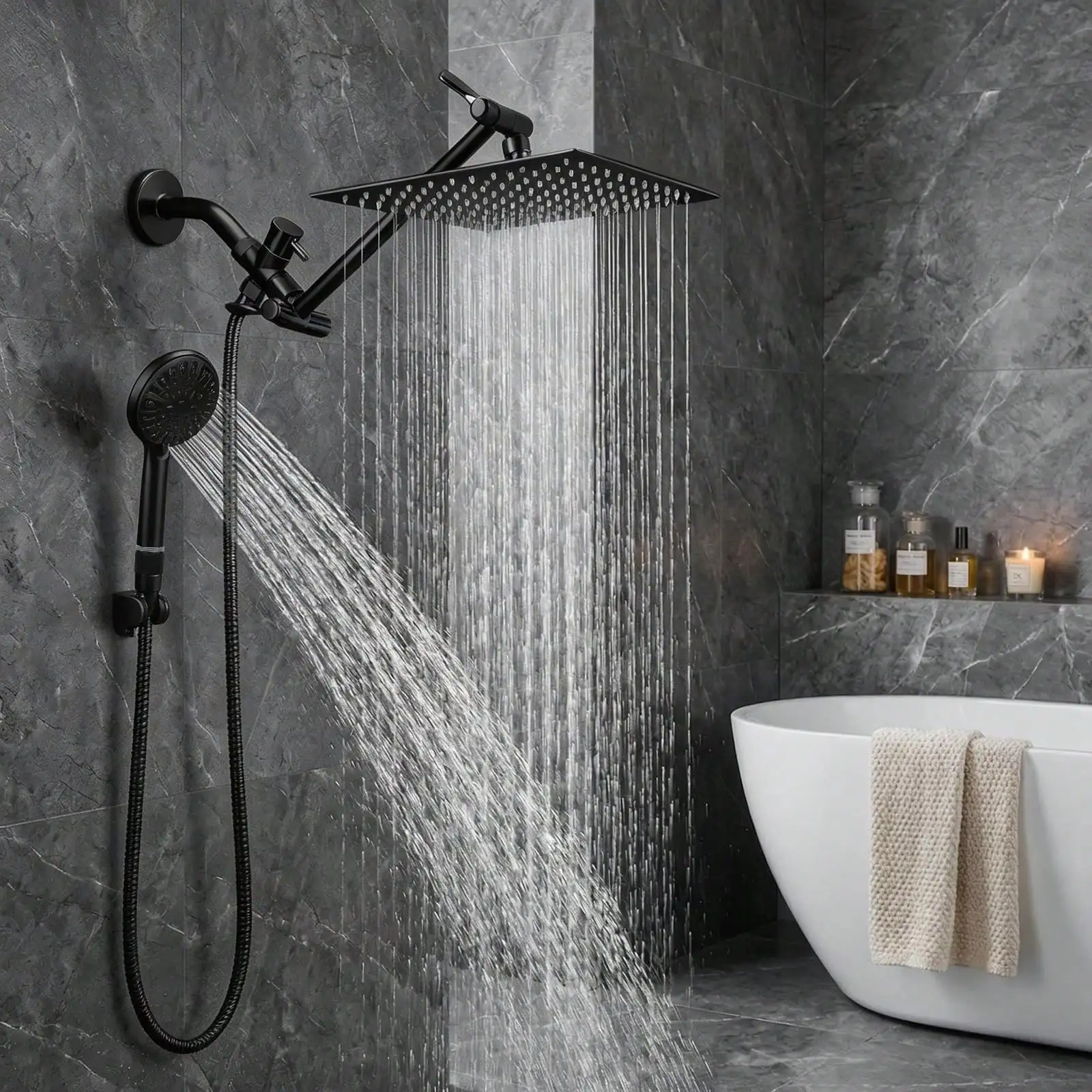 High Pressure Shower Head Handheld - Dubbele douchekop met handdouche, 8 inch