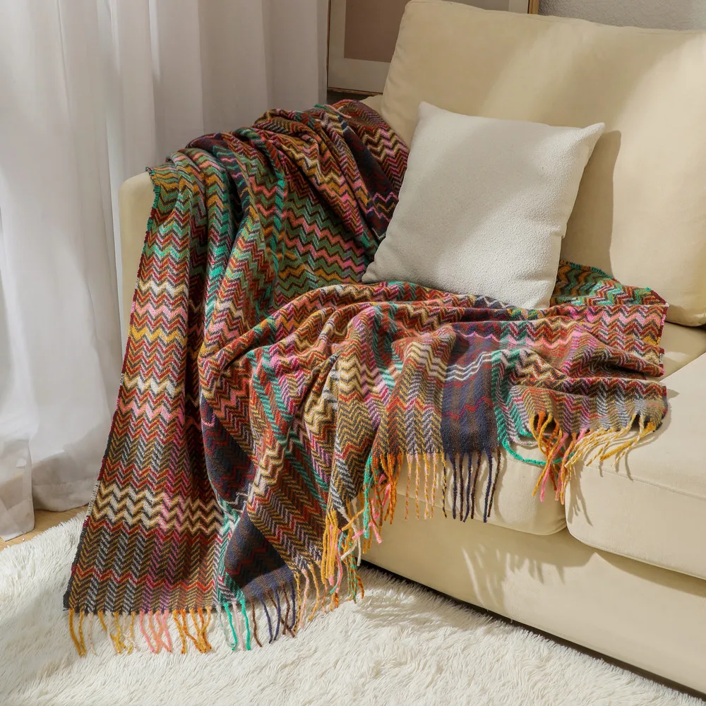 Boho Throw Blanket Fringe - Boho Wave-deken met kwastjes, vintage etnische