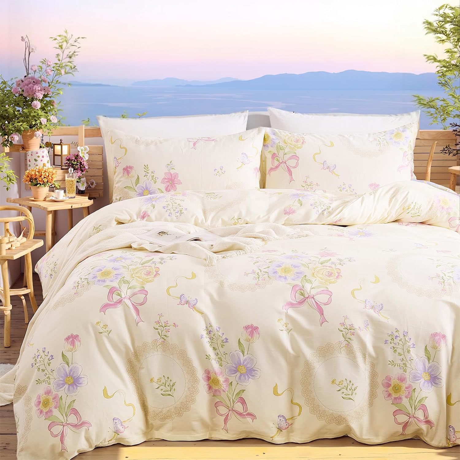 Bloemenprint dekbedovertrek, q - Aesthetic Floral Duvet Cover recensie en prijs