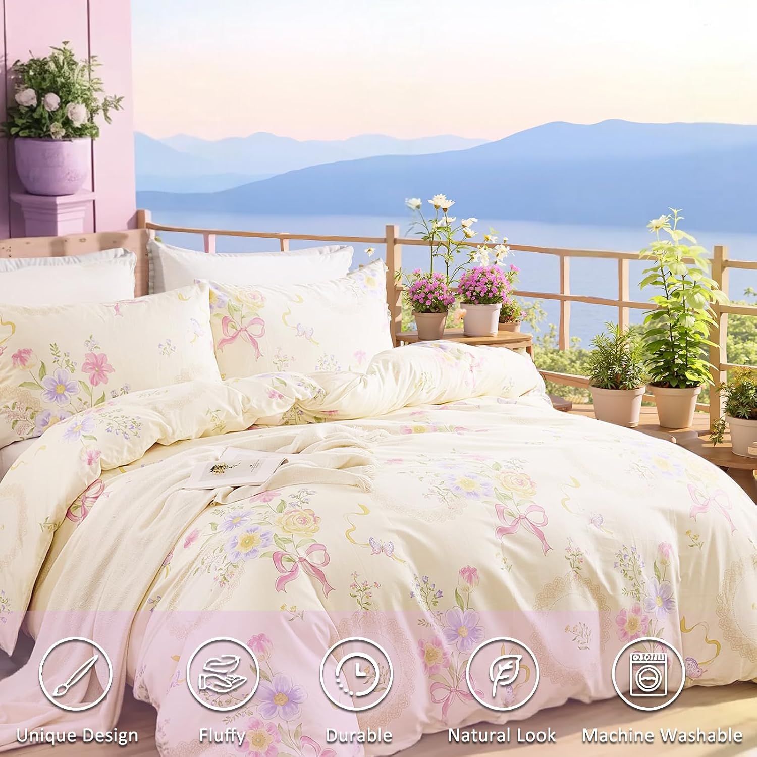Bloemenprint dekbedovertrek, q - Aesthetic Floral Duvet Cover recensie en prijs