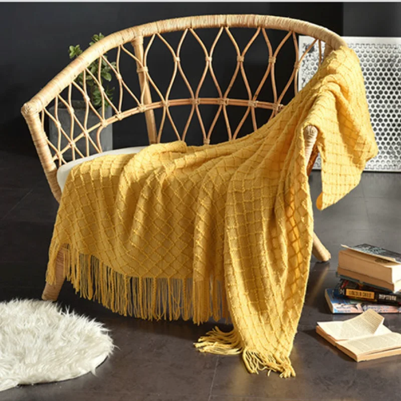 Mustardgele, gestructureerde g - Boho Throw Blanket Fringe recensie en prijs