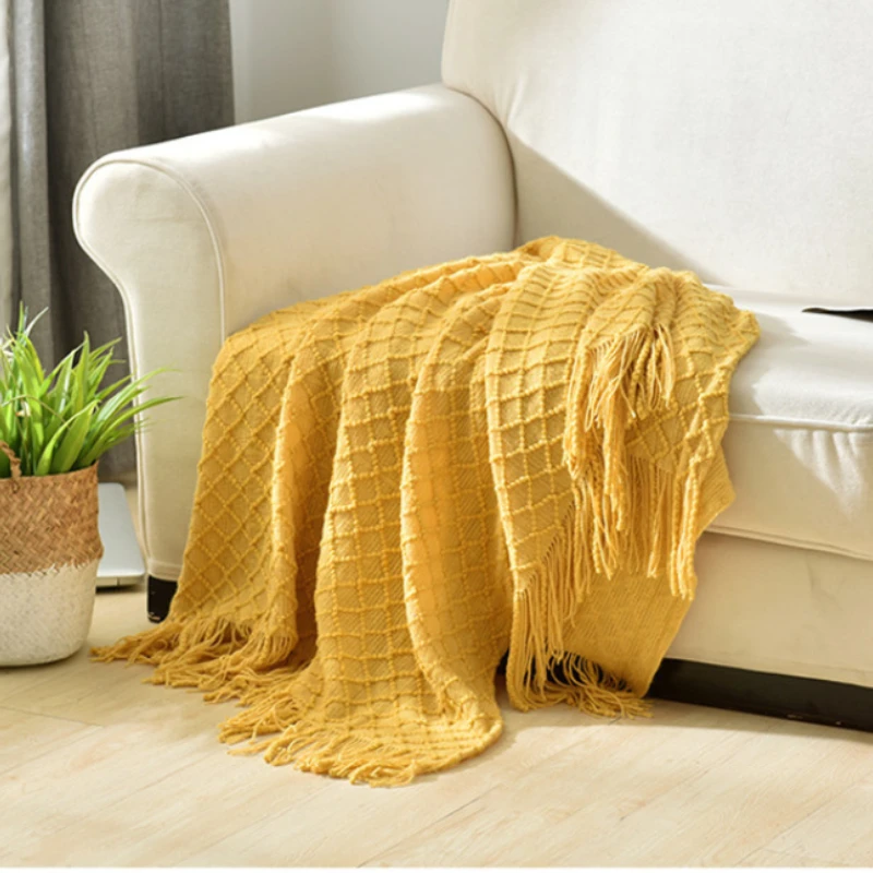 Mustardgele, gestructureerde g - Boho Throw Blanket Fringe recensie en prijs